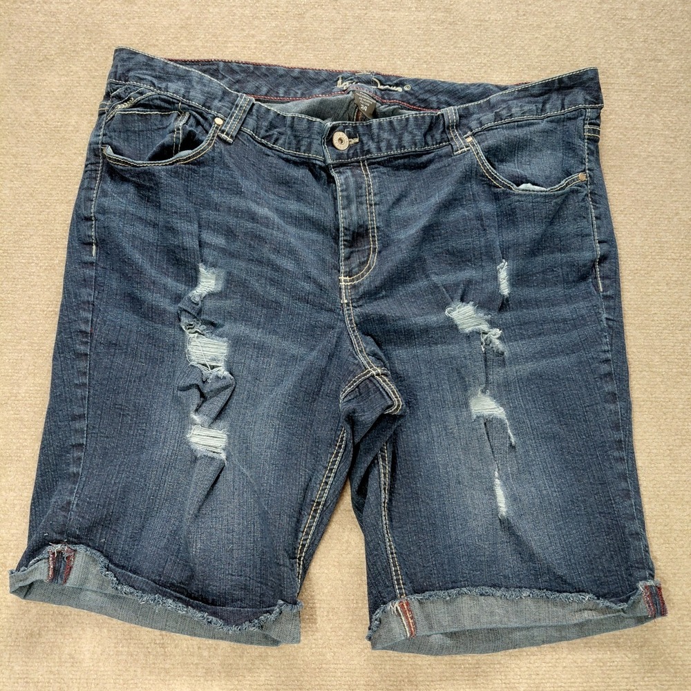 Ariya Jeans Women's 22 Blue Denim Shorts Dark Wash Mid Rise Cuffed 10.5" Inseam